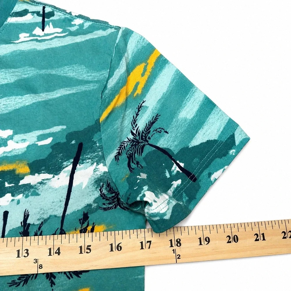 Old Navy | Boys Teal Green Tropical Palm Tree Print T-Shirt | Size L 10-12